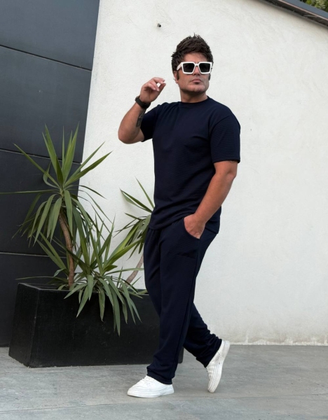 ست تیشرت و اسلش ساده مراکشی مشکی