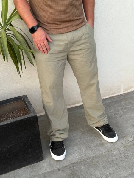 شلوار پارچه ای لنین پسته ای