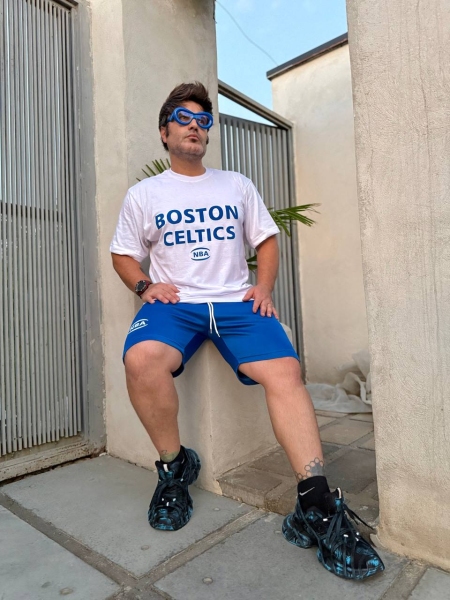 ست تیشرت و شلوارک NBA سفید آبی