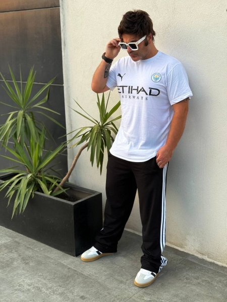 ست تیشرت و اسلش Manchester City سفید مشکی