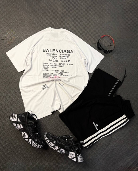 ست تیشرت و اسلش BALENCIAGA سفید مشکی