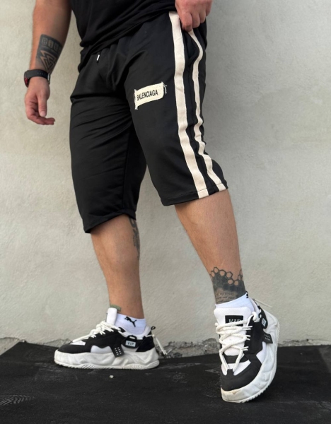 شلوارک دوخط نوار پهن BALENCIAGA مشکی