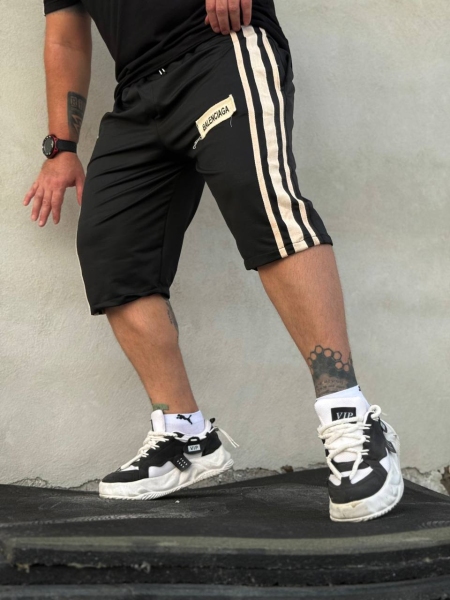 شلوارک سه خط نوار وسط پهن BALENCIAGA مشکی