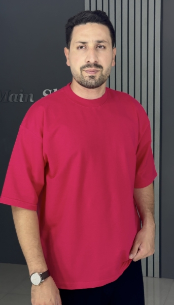 تیشرت نخ پنبه قواره لش باکسی سرخابی