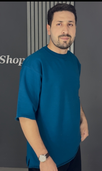 تیشرت دورس 3 نخ کثیفدوزی سبز آبی