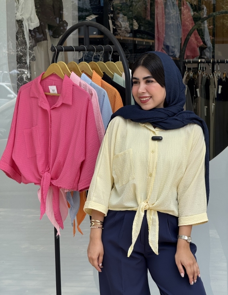 شومیز گره ای اطلس پاستیلی