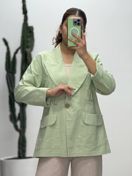 کت لینن تک دکمه چوبی