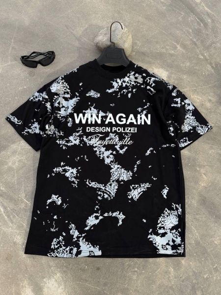تیشرت آستین کوتاه طرحدار WIN AGAIN مشکی