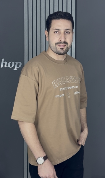 تیشرت 2 نخ پنبه باکسی کرم