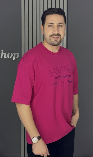 تیشرت 2 نخ پنبه باکسی سرخابی