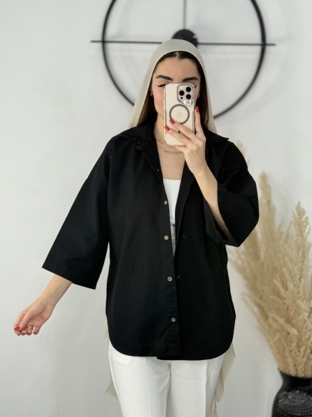 شومیز لینن زنانه مشکی کد 30