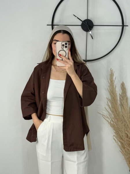 شومیز لینن زنانه موکا کد 30