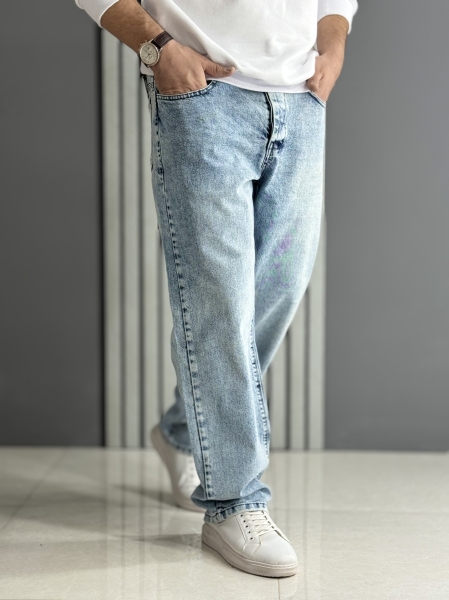 شلوار جین بگ آبی گرم بالا ( قد 110سانت )