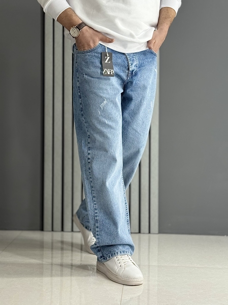 شلوار مردانه جین بگ آبی ( قد 110 سانت )