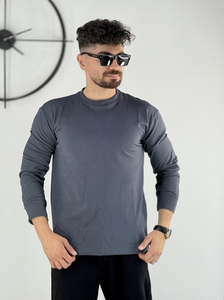 تیشرت استین بلند طوسی تیره