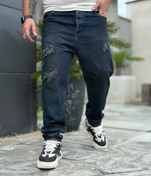 شلوار جین مام فیت زاپدار SKINNY آبی تیره