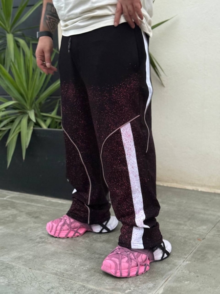 شلوار اسلش مغزی خور رنگ پاشیده مشکی صورتی