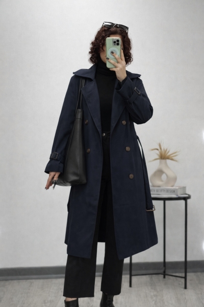 بارانی بلند سانتانا سرشانه دکمه