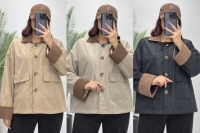 بارانی یقه رنگی آستین پاکتی