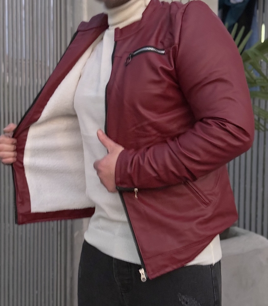 کاپشن چرم G-STAR زرشکی مات