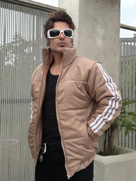 کاپشن پفی آستین نواردار نسکافه ای