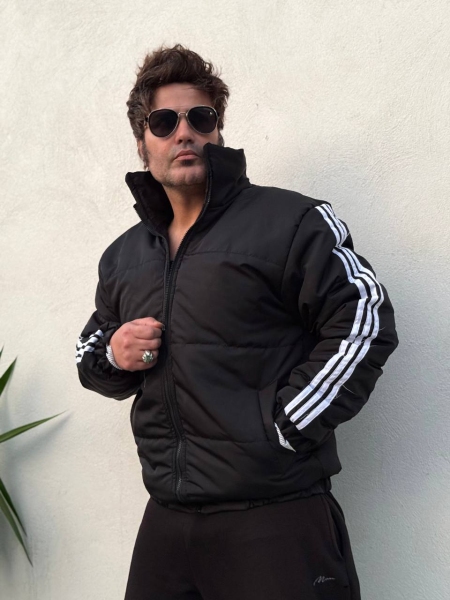 کاپشن پفی آستین نواردار مشکی