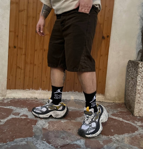 شلوارک جین پایین چریک جدید قهوه ای سوخته