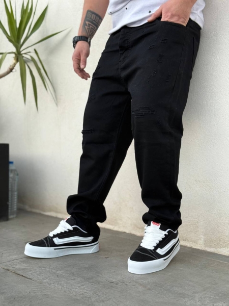 شلوار جین مام فیت کمرکش زاپدار SKINNY مشکی