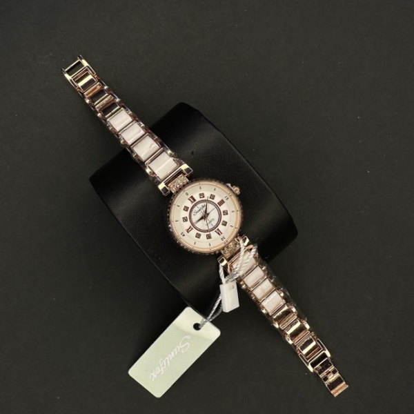 زنانه دایره ای SUNLIFEX قاب رزگلد صفحه سفید بند سفید رز گلد