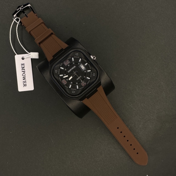 EMPOWER مردانه کد(58)قاب مشکی صفحه مشکی بند قهوه ای