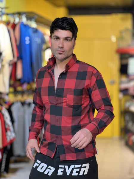 پیراهن آستین بلند چهارخونه جدید FASHION قرمز مشکی