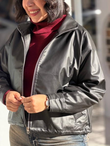 کت چرم جلوزیپ بغل گت