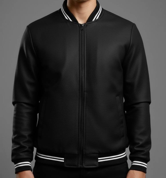 کاپشن چرم سایز بزرگ طرحدار پایین کش نوار دوخط G_STAR مشکی