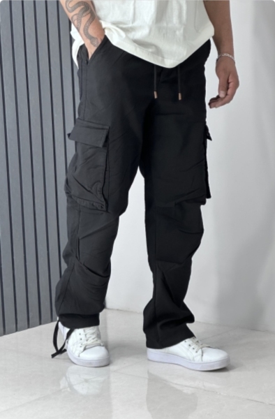 شلوار کارگو بگ استایل کتان نیل رنگ مشکی