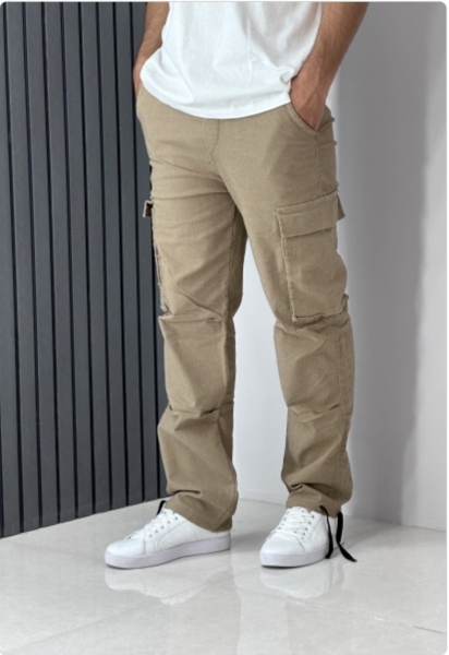 شلوار کارگو بگ استایل کتان نیل رنگ شتری