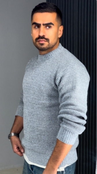 بافت فری سایز یقه گرد رنگ طوسی