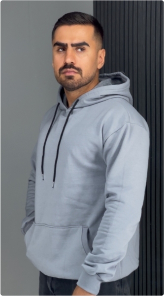 هودی سه نخ پنبه رنگ طوسی