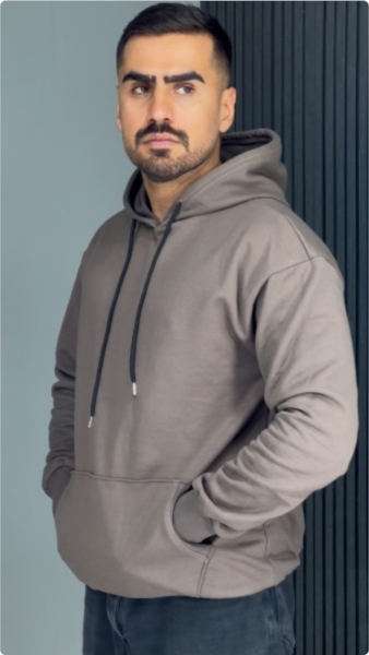 هودی سه نخ پنبه رنگ نسکافه ای