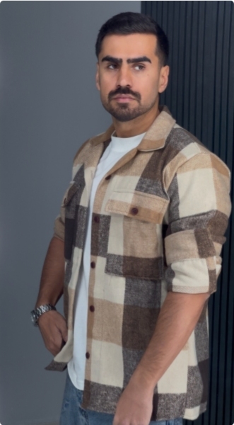 پیراهن پشمی پارچه وارداتی رنگ کرم شکلاتی