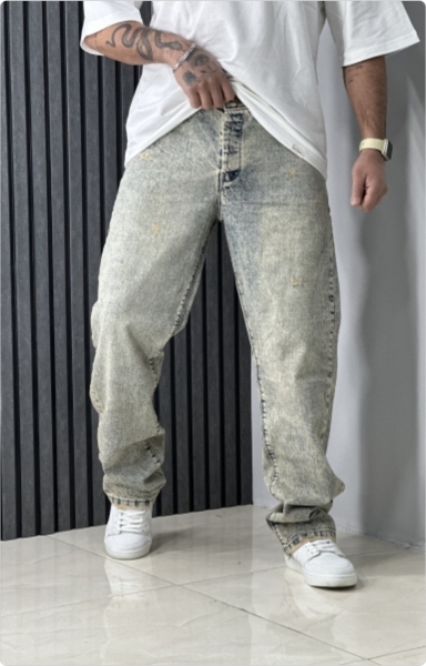 شلوار جین بگ مردانه رنگ آبی گازوئیلی روشن