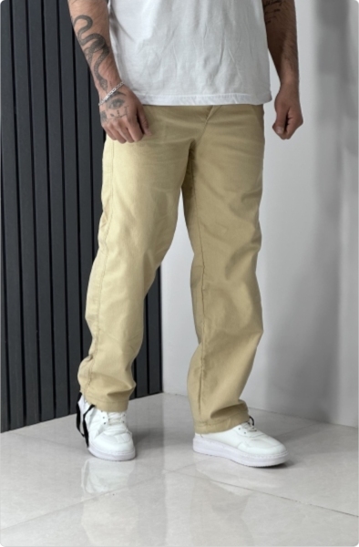 شلوار بگ کتان مردانه پارچه کتان نیل کشی رنگ کرم