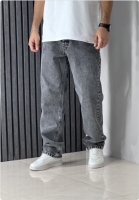 شلوار جین بگ رنگ زغالی روشن زاپدار بدون پارگی