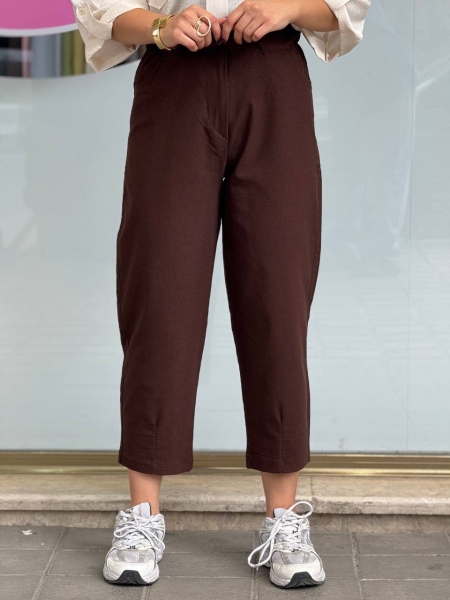 شلوار مام تک دکمه کتان پنبه