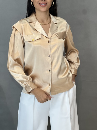 شومیز ساتن جیب نما