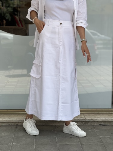 دامن کتان پنبه بغل جیب