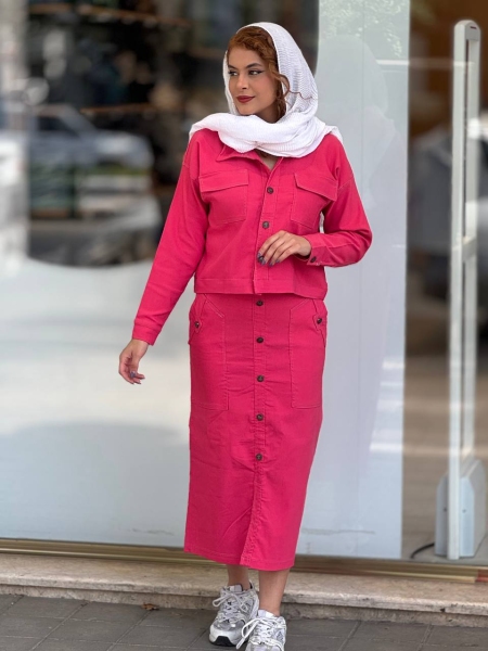 کت دامن کتان پنبه جیب پاکتی