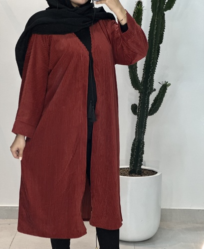 مانتو مخمل کبریتی جلوباز بلند