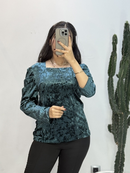 شومیز مخمل آستین پفکی