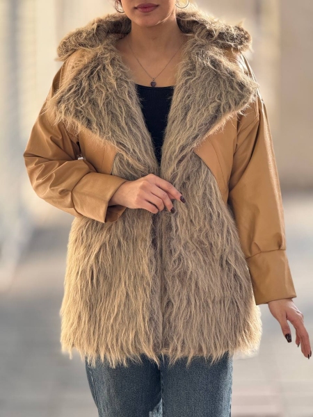 پالتو ترکیبی چرم و خز