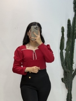 شومیز یقه نگین آستین پفی